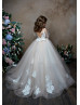 Beaded Ivory Lace Tulle Open Corset Back Flower Girl Dress